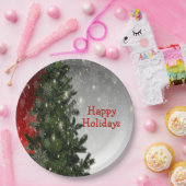 Weihnachten Party Grüne Bäume Rote Silberschneeflo Pappteller (Party)