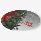 Weihnachten Party Grüne Bäume Rote Silberschneeflo Pappteller (Schrägansicht)