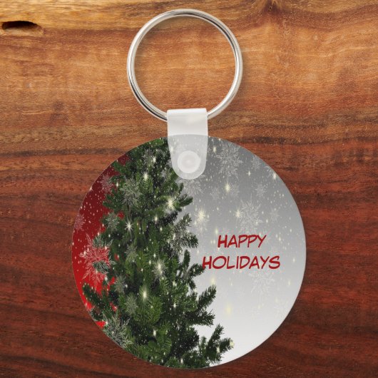 Weihnachten Party Grüne Bäume Rote Silberschneeflo Schlüsselanhänger (Vorderseite)