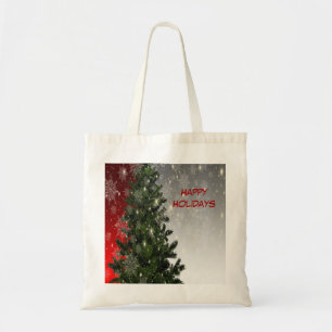 Weihnachten Party Grüne Bäume Rote Silberschneeflo Tragetasche