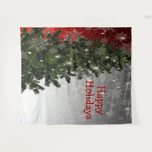 Weihnachten Party Grüne Bäume Rote Silberschneeflo Wandteppich (Vorderseite (Horizontal))