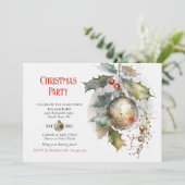 Weihnachten Party Holly Ornament Rotes Gold Einladung (Stehend Vorderseite)