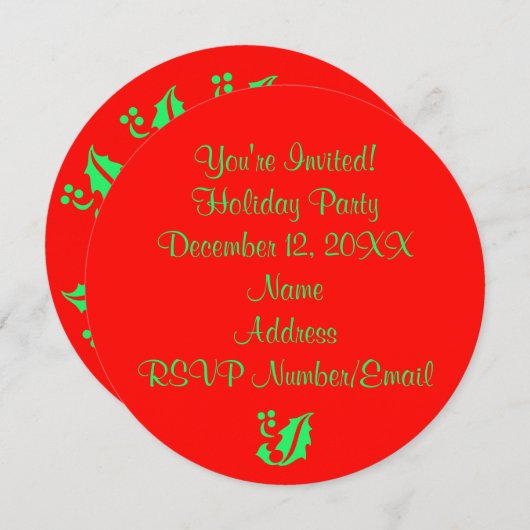 Weihnachten Party Holly Round Red 4Jane Einladung (Vorne/Hinten)