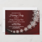 Weihnachten Party Kristallschneeflocken Rot Rustik Einladung (Vorderseite)