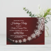 Weihnachten Party Kristallschneeflocken Rot Rustik Einladung (Stehend Vorderseite)