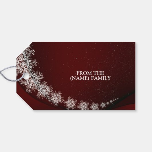 Weihnachten Party Kristallschneeflocken Rot Rustik Geschenkanhänger (Rückseite Horizontal)