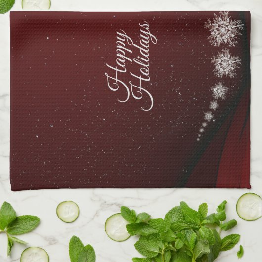 Weihnachten Party Kristallschneeflocken Rot Rustik Geschirrtuch (Gefaltet)