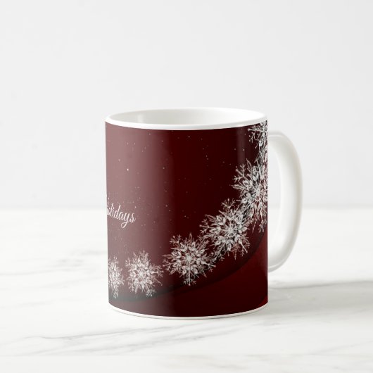 Weihnachten Party Kristallschneeflocken Rot Rustik Kaffeetasse (VorderseiteRechts)