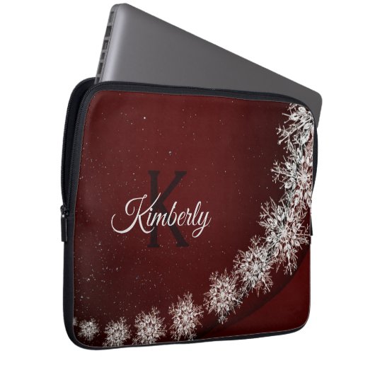 Weihnachten Party Kristallschneeflocken Rot Rustik Laptopschutzhülle (Vorne Rechts)