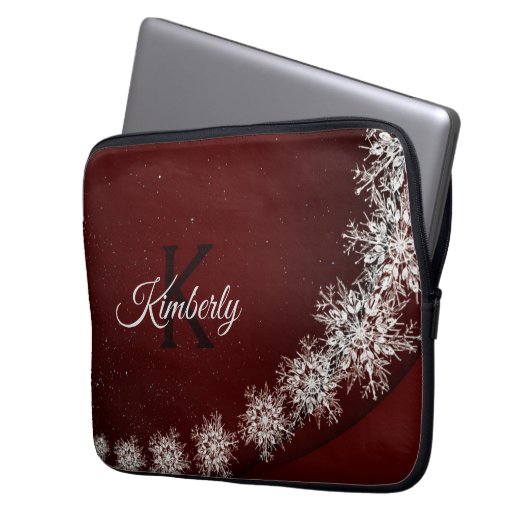 Weihnachten Party Kristallschneeflocken Rot Rustik Laptopschutzhülle (Vorderseite Links)