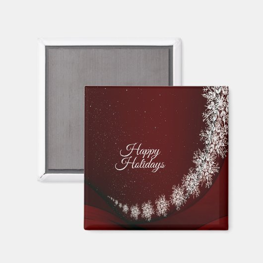 Weihnachten Party Kristallschneeflocken Rot Rustik Magnet (Vorderseite/Rückseite)