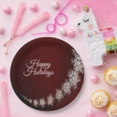 Weihnachten Party Kristallschneeflocken Rot Rustik Pappteller (Party)