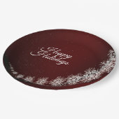 Weihnachten Party Kristallschneeflocken Rot Rustik Pappteller (Schrägansicht)