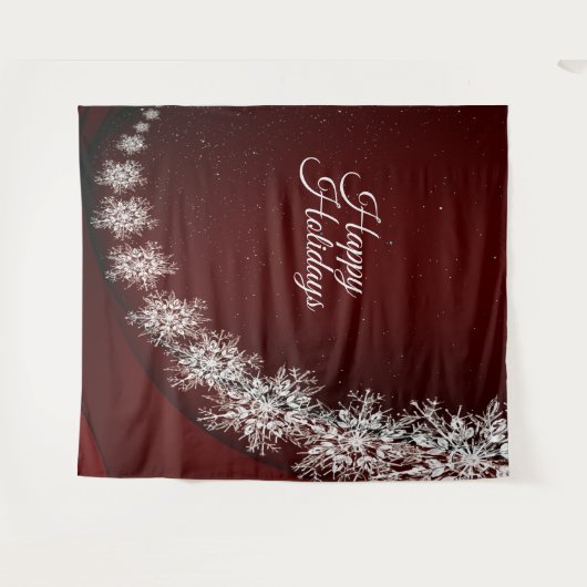 Weihnachten Party Kristallschneeflocken Rot Rustik Wandteppich (Vorderseite (Horizontal))