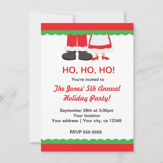 Weihnachten Party Merry Feet Santa & Mrs. Einladung (Vorderseite)