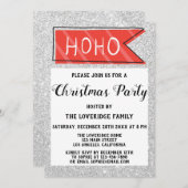 Weihnachten Party Rot & Grau Silber Glitzer Einladung (Vorne/Hinten)