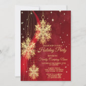 Weihnachten Party Roter Goldene Schneeflocken Einladung (Vorderseite)