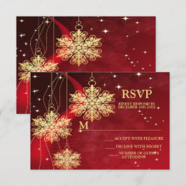Weihnachten Party Roter Goldene Schneeflocken RSVP Karte