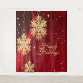 Weihnachten Party Roter Goldene Schneeflocken Wandteppich (Vorderseite)