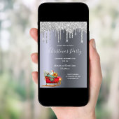 Weihnachten Party Silber Glitzer Tropfen Schlitten Einladung