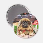 Weihnachten - Pekingese - Kieselsteine Magnet (Vorderseite/Rückseite)