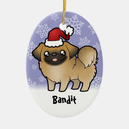 Weihnachten Pekingese (Welpe geschnitten) Keramik Ornament (Vorne)