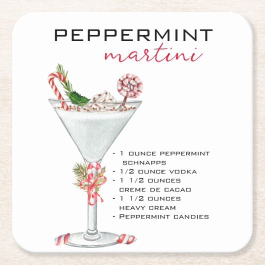 Weihnachten Peppermint Martini Cocktail Rezept Rechteckiger Pappuntersetzer (Vorderseite)