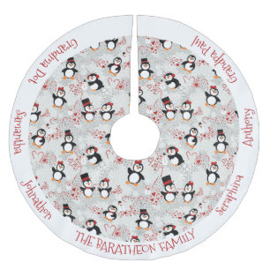 Weihnachten Peppermint Pinguine Personalisierte Na Polyester Weihnachtsbaumdecke