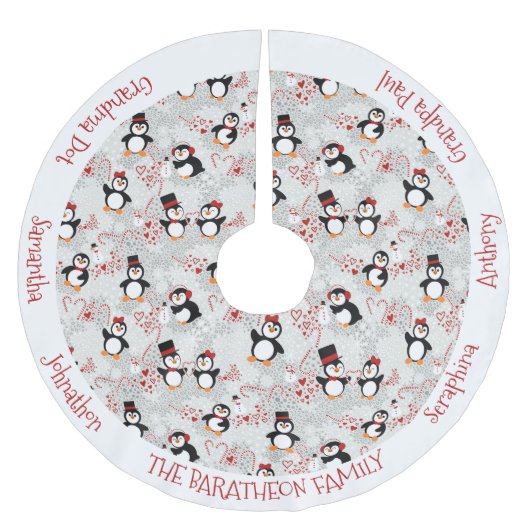 Weihnachten Peppermint Pinguine Personalisierte Na Polyester Weihnachtsbaumdecke (Vorderseite)