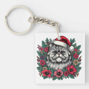 Weihnachten Persische Katze, florale Santa Perseri Schlüsselanhänger