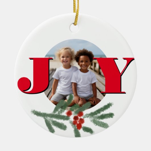 Weihnachten personalisieren JOY Holly Fotovorlage Keramik Ornament (Vorne)