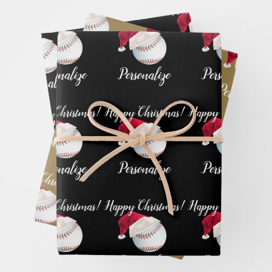Weihnachten Personalisiert Baseball Sports Santa W Geschenkpapier Set (Beispiel)