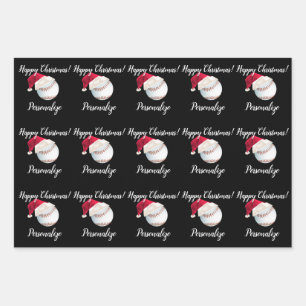 Weihnachten Personalisiert Baseball Sports Santa W Geschenkpapier Set