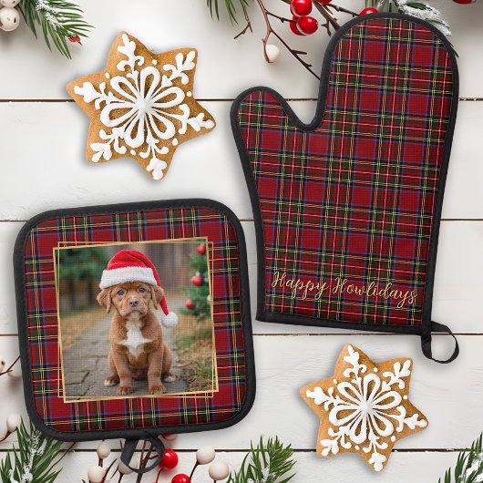 Weihnachten Personalisiert Hund Foto Urlaub Karier Ofenhandschuh & Topflappen-Set