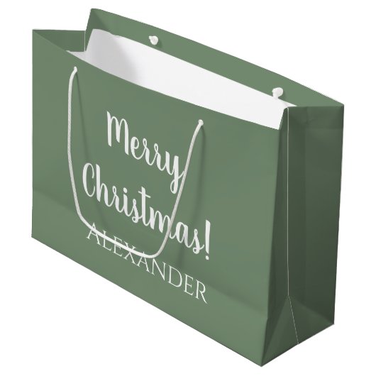 Weihnachten Personalisiert Sage Green Frohe Weihna Große Geschenktüte (Vorderseite Schrägansicht)