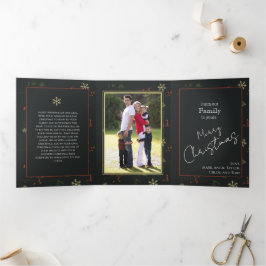 Weihnachten Personalisierte Familie Foto Rustikal Dreifach Gefaltete Urlaubskarte