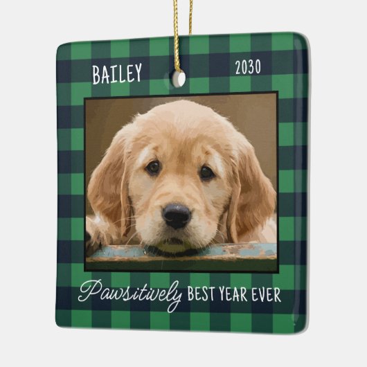 Weihnachten Personalisierte Karierte Welpen Hund F Keramikornament (Links)