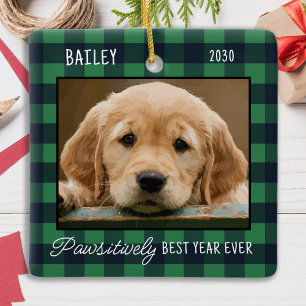 Weihnachten Personalisierte Karierte Welpen Hund F Keramikornament