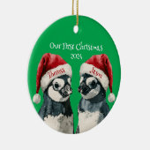 Weihnachten Personalisierte Pinguine Weihnachtsman Keramik Ornament (Rechts)