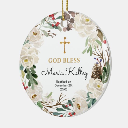 Weihnachten Personalisierte Taufkirche Keramik Ornament (Links)