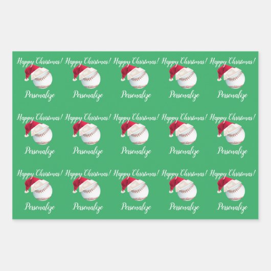 Weihnachten Personalisierter Baseball Sport Weihna Geschenkpapier Set (Vorderseite)