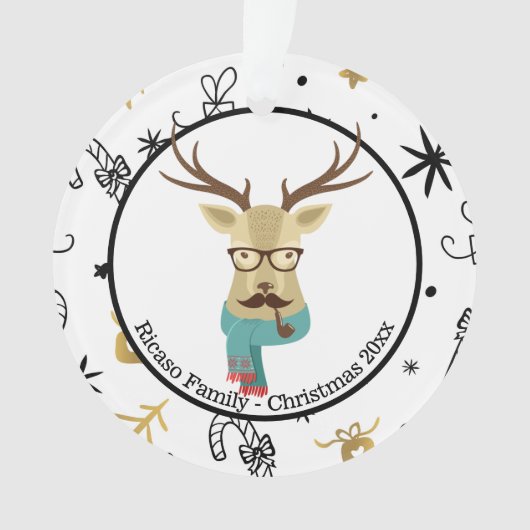 Weihnachten Personalisierter Hipster Hirsch Ornament (Vorderseite)