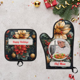 Weihnachten Personalisierter Koch Mama Foto Ofenhandschuh & Topflappen-Set