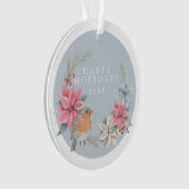 Weihnachten Personalisierter Robin und Urlaubskran Ornament (Vorderseite)