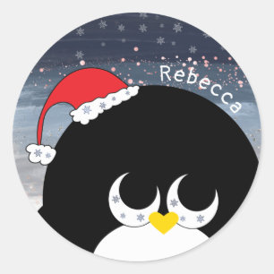 Weihnachten Personalisierter Santa Pinguin Kinder  Runder Aufkleber