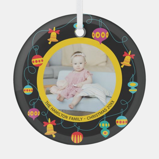 Weihnachten Personalisierter Spaß Modernes Kranz-F Ornament Aus Glas (Vorderseite)