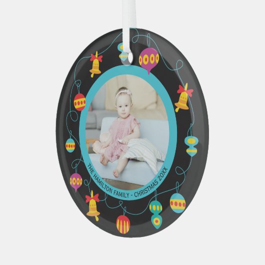 Weihnachten Personalisierter Spaß Modernes Kranz-F Ornament Aus Glas (Vorderseite links)