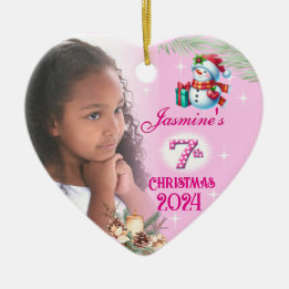 Weihnachten Personalisiertes Girl's Foto Herzgesch Keramik Ornament