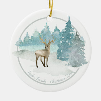 Weihnachten Personalisiertes Waldland Winterhirsch Keramik Ornament