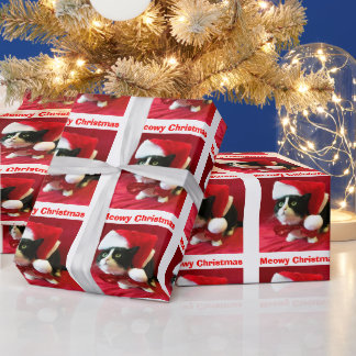 Weihnachten Pfirsiche Tuxedo Cat Wrapping Papier Geschenkpapier